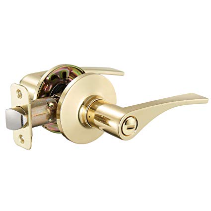 AmazonBasics Victorial Door Lever With Lock, Privacy, Polished Brass