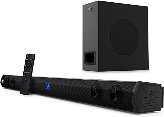 Pyle 2.1 Channel TV Soundbar Speaker Stereo System w/Wireless subwoofer Powerful, Built-in Bluetooth Technology - for TV, Theater, Audio, 500W 35'' w/Remote Control, Supports 4K, HDMI TV's - PSBV28HB