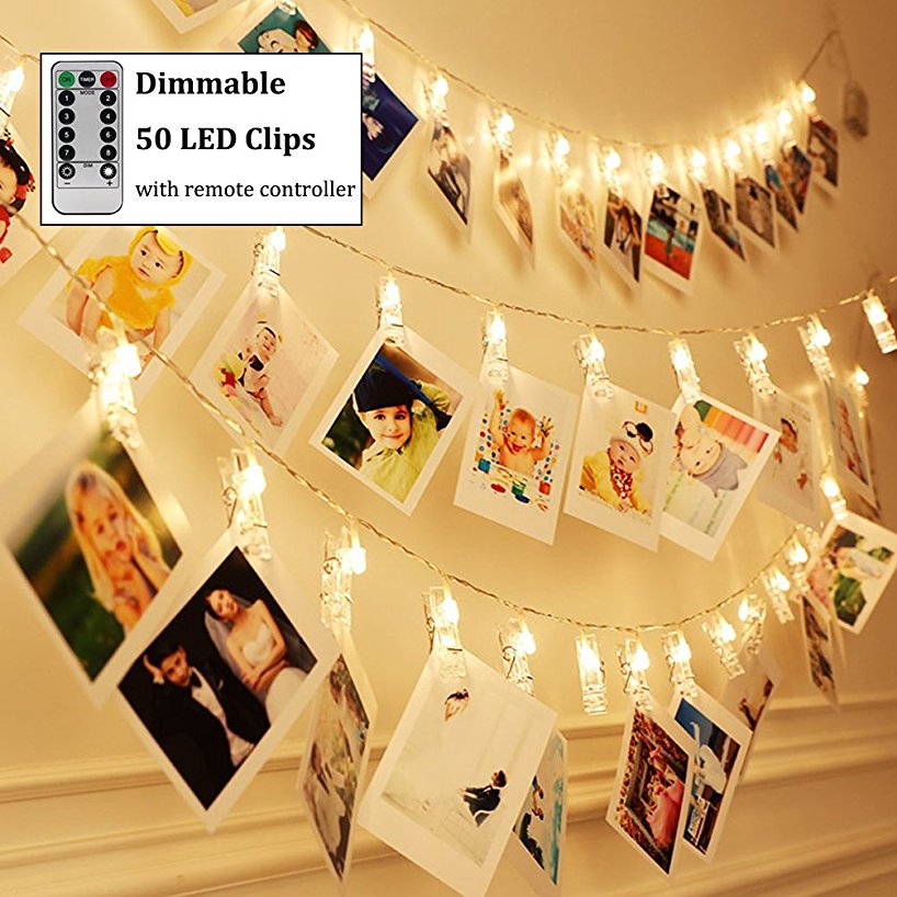 Dimmable 50 LEDs 17 Feet Photo Clips String Lights with Remote Controller & Timer Function, Decobree 8 Modes Fairy Lights for Hanging Photos Pictures Cards Memos, Ideal Gift