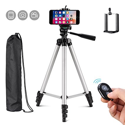 Eocean 50-Inch iPhone Tripod, Video Tripod for Cellphone and Camera, Universal Tripod, with Wireless Remote & Cellphone Holder Mount for iPhone 8/8 Plus/X/7/7 Plus/Galaxy