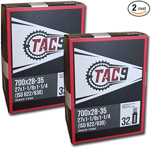 TAC 9 Tube, 700c x 28-35 (27 x 1-1/8-1-1/4) Regular Schrader Valve, 32mm (ISO/ETRTO 622/630) - One Pack or Two Pack Bundle Options