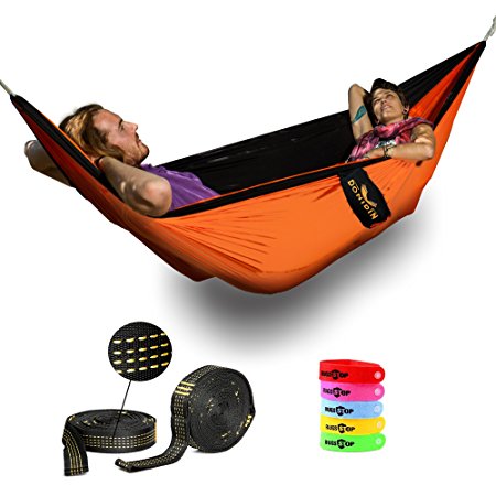 Double Hammock XL For 2 - Up To 400 Lbs | Lightweight Portable Parachute Nylon | Weather Resistant By DONIDIN Perfect For Outdoor Camping, Hiking, Biking & More | L 300cm W 200cm   2 Bonus Gifts
