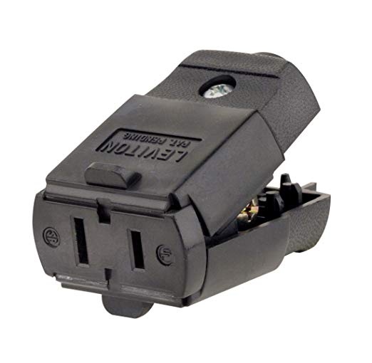 Leviton 102-EP 15 Amp, 125 Volt, 2P, 2W, Connector, Straight Blade, Residential Grade, Black