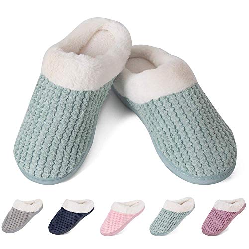 Women's House Shoes Fleece Memory Foam Plush Lining Anti-Slip Cozy Clog Home Slippers Indoor & Outdoor
