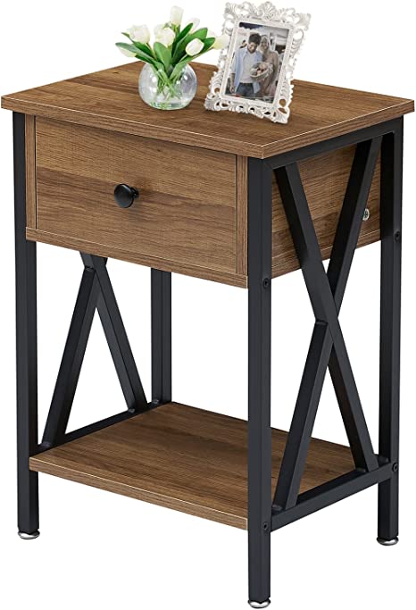 VECELO Night Stand for Bedroom Modern Bedside End Table, Nightstand with Drawer &Storage for Living Room Office, 1 PCS, SLB