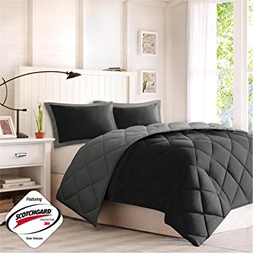 Comfort Classics Larkspur Box Microfiber Down Alternative Comforter Mini Set, Black/Gray, Full/Queen