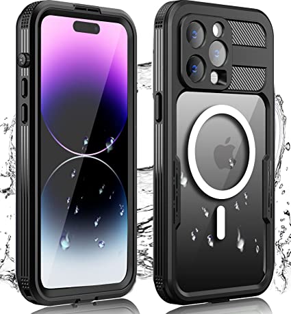 Mangix Magnetic Case for iPhone 14 Pro Max Compatible with Mag-Safe Charging,Waterproof with Built-in Screen Protector Military Grade Drop Tested Rugged Shockproof for Apple iPhone 14 Pro Max (Black)