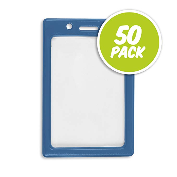 50 Pack - Vertical Color Frame Badge Holder - Blue