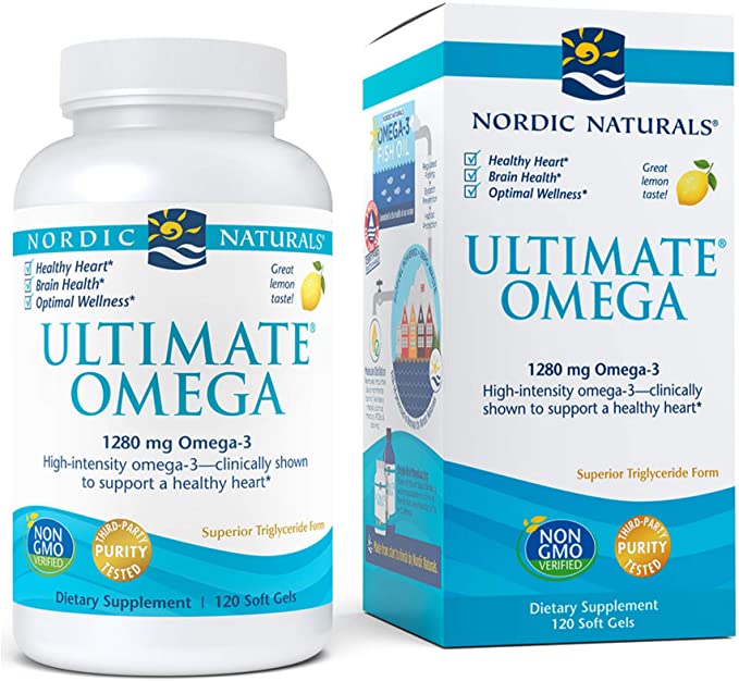 Nordic Naturals Ultimate Omega, Lemon Flavor - 1280 mg Omega-3-120 Soft Gels - High-Potency Omega-3 Fish Oil Supplement with EPA & DHA - Promotes Brain & Heart Health - Non-GMO - 60 Servings