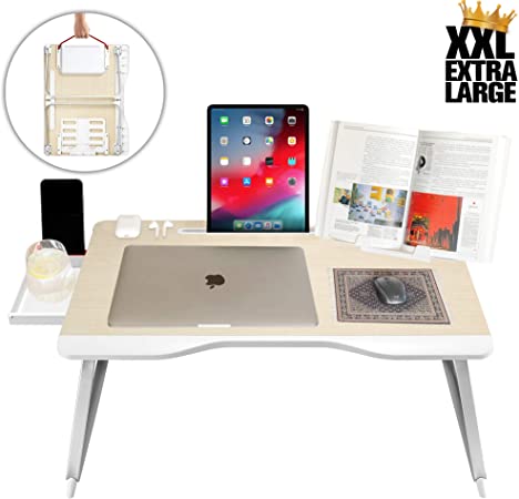 Cooper Mega Table [XXL Folding Laptop Desk] for Bed & Sofa | Couch Table, Bed Desk, Laptop, Writing, Study, Eating Storage, Reading Stand (White Oak)