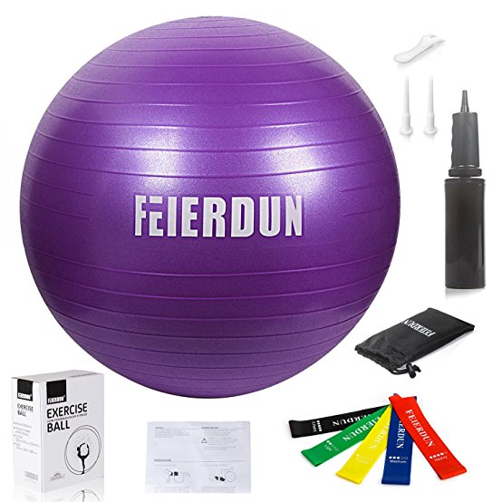 Exercise Ball - Anti Burst Tested yoga ball Supports 2200lbs,Includes Exercise Resistance Loop Bands & Hand Pump for Home, Balance, Gym, Core Strength, Yoga, Fitness, Pilates