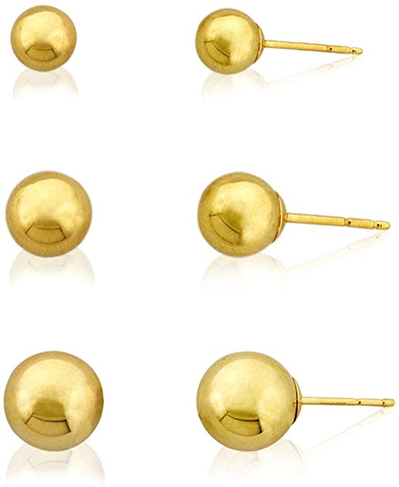 3-Pair Polished Ball Earrings Set in 10K/14K Gold, Sterling Silver and Gold-Filled