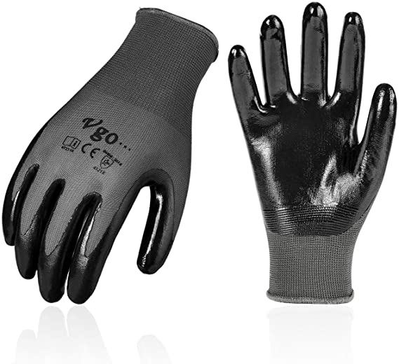 Vgo 10Pairs Nitrile Coating Gardening and Work Gloves (Size S, Grey, NT2110)