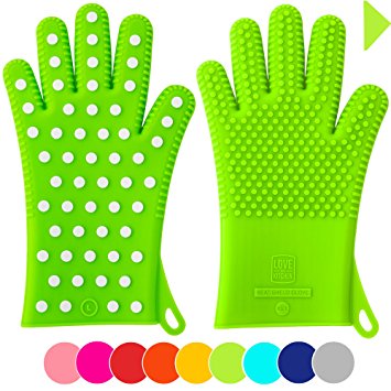 Finally! Heavy-Duty Women's Silicone Oven Mitts by Love This Kitchen | 2 Sizes Available in 9 Colors | Heat Resistant Gloves For Her Cooking, Baking & Barbecue Needs (1 Pair, M/L, Lime Green)