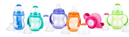 Nuby 3-Stage Wide Neck No Spill Bottle with Handles And Non-Drip Juice Spout, 3 Months, 8 Ounce, Green