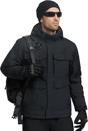 FREE SOLDIER Men's Waterproof Ski Winter Jacket Warm Winter Snow Snowboard Coat with Multi Pockets Detachable Hood