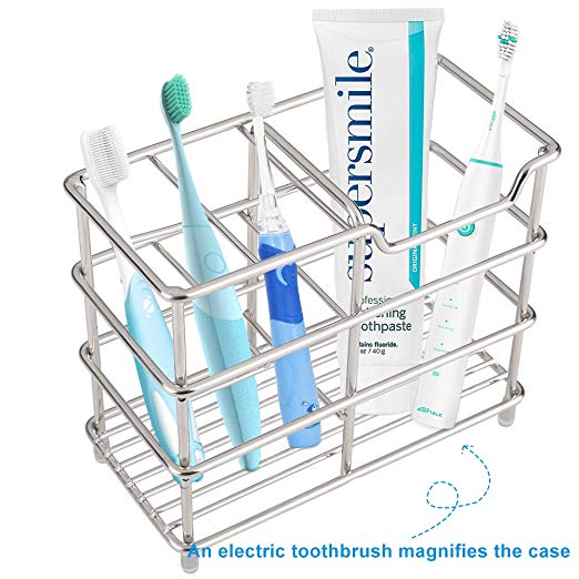 I&HE Premium Bathroom Toothbrush Holder 5 Slots Stainless Steel Bathroom Toothbrush Organizer - Multi-Function StandStorage Rack for Electric Toothbrush, Toothbrush, Toothpaste, Vanity,Countertops