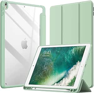 JETech Case for iPad Air 3 (10.5-Inch 2019, 3rd Generation) and iPad Pro 10.5-Inch with Pencil Holder, Clear Transparent Back Shell Slim Stand Shockproof Tablet Cover (Matcha Green)