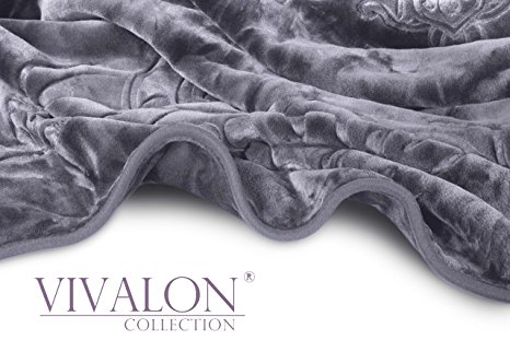 VIVALON Embossed Solid Color Ultra Silky Soft Heavy Duty Quality Korean Mink Reversbile Blanket 8 lbs Queen Size Shark Grey