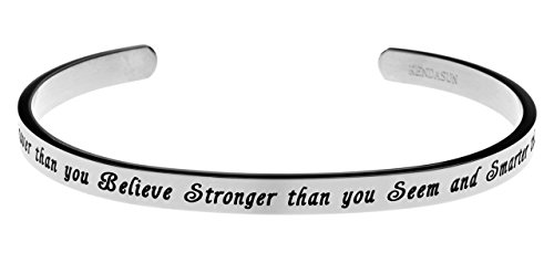 "You Are Braver Than You Believe, Stronger Than You Seem" Premium Stainless Steel Cuff Bangle Bracelet