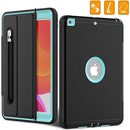 Smart Case for iPad 7th Generation (iPad 10.2 Case 2019),Three Layer Heavy Duty Drop Shockproof Case with Auto Sleep Wake Function Folio Stand [Pencil Holder] for iPad 10.2 Inch 2019(SkyBlue)