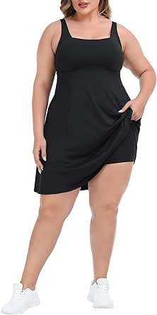 HDE Womens Plus Size Tennis Athletic Workout Dress with Built-in Shorts & Bra