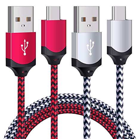 FiveBox 2Pack 6ft Fast USB C Cable Compatible Samsung Galaxy Note 10 9, S10, S9, Motorola Moto X4, Z4, Z3, Z2 Play Force, G7, G7 Power Play, Google Pixel 2, 3, 3a XL, Quick Charger Nylon Charging Cord