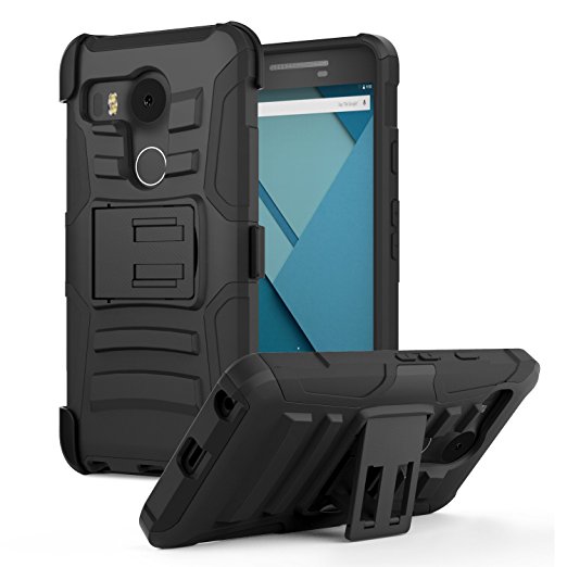 MoKo Nexus 5X Case - [Heavy Duty] Full Body Rugged Holster Cover with Swivel Belt Clip - Dual Layer Shock Resistant for Google Nexus 5X by LG 5.2 Inch 2nd Gen Smartphone, BLACK