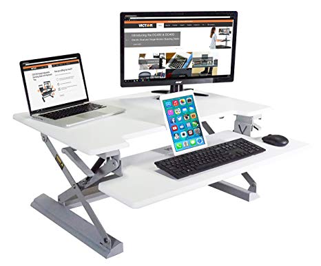 Victor DCX760W Height Adjustable Sit Stand Desk with Large Desk Surface, Makes The Ideal Heavy Duty Standing Desk for Any Professional, Home or Industrial Setting