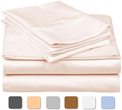 600 Thread Count 100% Long Staple Soft Egyptian Cotton SheetSet, 4 Piece Set, KING SHEETS,upto 17" Deep Pocket, Smooth & Soft Sateen Weave, Deep Pocket, Luxury Hotel Collection Bedding, IVORY