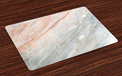 Ambesonne Marble Place Mats Set of 4, Onyx Stone Textured Natural Featured Authentic Scratches Artful Illustration, Washable Fabric Placemats for Dining Room Kitchen Table Decor, Peach Pale Grey