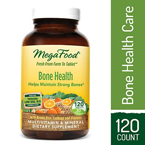 MegaFood - Bone Health, Multivitamin Support for Bone Strength, Muscle Function, Healthy Mood, and Joints with Calcium, Vitamin D3, and Magnesium, Vegetarian, Gluten-Free, Non-GMO, 120 Tablets