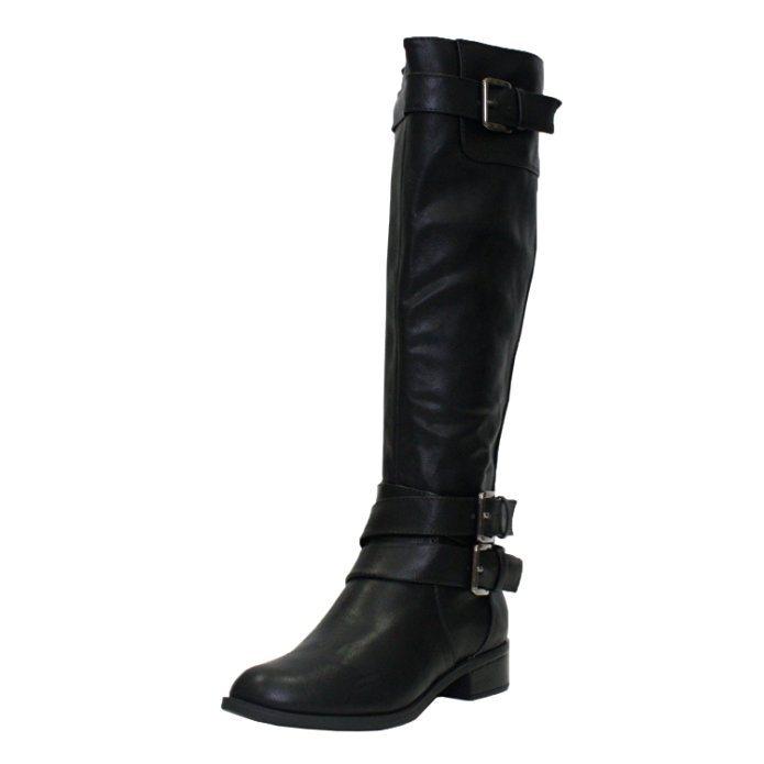 Soda Women's Faux Leather Buckle Knee High Riding Boot