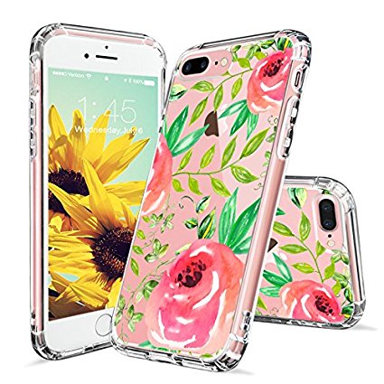 iPhone 7 Plus Case, iPhone 8 Plus Clear Case, MOSNOVO Red Roses Floral Flower Printed Clear Design Plastic Hard with TPU Bumper Protective Case Cover for iPhone 7 Plus (2016) / iPhone 8 Plus (2017)