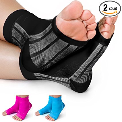 Premium Compression Socks- Highest Medical Grade for Serious Pain Relief- Foot Sleeves Combine Achilles Tendon Support   Plantar Fasciitis Night Splint   Ankle Brace- Men/Women (2 Sleeves)