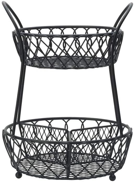 Gourmet Basics by Mikasa Loop and Lattice 2 Tier Divided Round Basket, Black