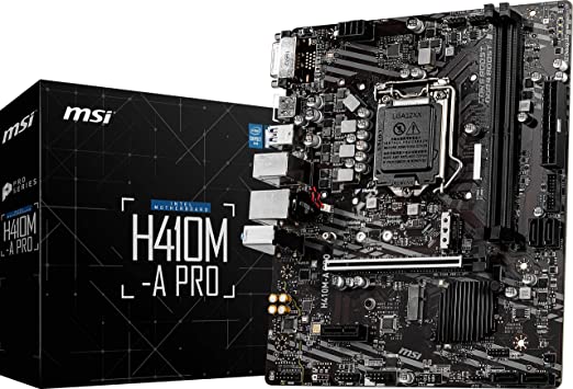 MSI H410M-A PRO ProSeries Motherboard (mATX, 10th Gen Intel Core, LGA 1200 Socket, DDR4, M.2 Slot, USB 3.2 Gen 1, 2.5G LAN, DVI/HDMI)