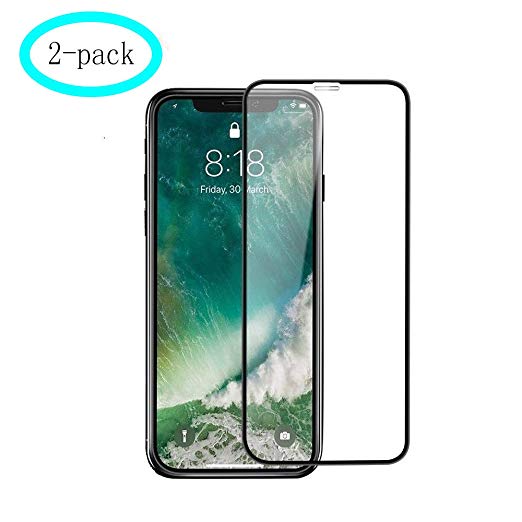 Tempered Glass Screen Protector Compatible for iPhone Xs MAX, 5D Full Cover, HD Crystal Clear, Bubble Free, 9H Hardness, iPhone Xs MAX Screen Protector (6.5"), 2 Packs