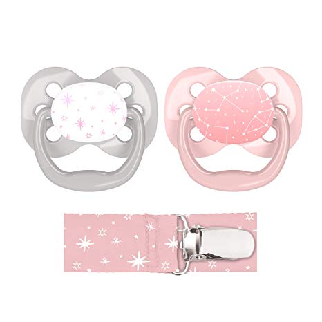 Dr. Brown's Advantage Pacifier with Pacifier Clip, 0-6M, Pink, 2 Count