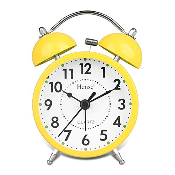 Classical Retro Twin Bell Alarm Clocks Mute Silent Quartz Movement Non Ticking Sweep Second Hand Bedside Desk Analog Morning Wake Up Alarm Clock with Nightlight Backlight and Loud Alarm HA01 Yellow