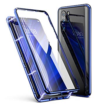Huawei P30 Pro Case, ZHIKE Magnetic Adsorption Case Front and Back Tempered Glass Full Screen Coverage One-piece Design Flip Cover for Huawei P30 Pro (Huawei P30 Pro Case, Upgraded version-Clear Blue)