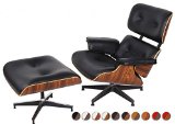 MLF Plywood Eames Lounge Chair and Ottoman in Premium Top LeatherBlack Aniline Leather Palisander