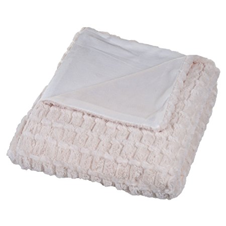 Lavish Home Plush Striped Embossed Faux Fur Mink Throw Blanket, Beige