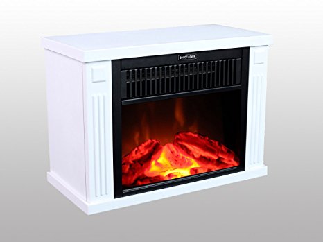 3G Plus 14" Mini Electric Fireplace Portable Heater Log Fuel Effect, 1000 Watt-White