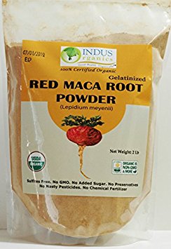 Indus Organics Red Maca Powder, 2 Lb Bag, Gelatanized, Pre-Washed, Premium Quality, Non-gmo, Freshly Packed