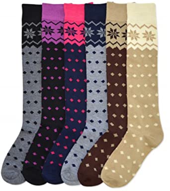 Ladies Colorful Knee High Fashion Socks Assorted (6 Pack)