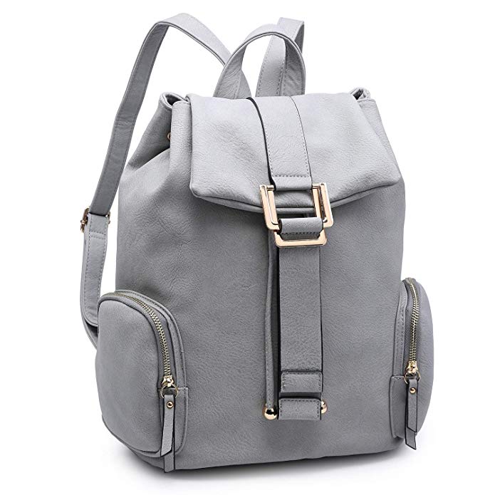 Women Fashion Backpack Purse PU Leather Rucksack Casual Travel School Backpack w/Drawstring Snap Closure