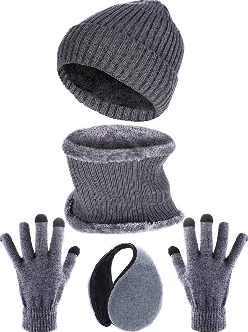 Tatuo 4 Pieces Ski Warm Set Includes Winter Hat Scarf Warmer Gloves Winter Outdoor Earmuffs for Adults Kids (Set 7)