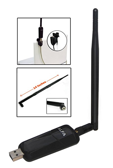1000mW 1W 802.11g/n High Gain USB Wireless G / N Long-Rang WiFi Network Adapter - Dongle With Original Alfa 5dBi and 9dBi Rubber Antenna and USB Dongle clip, Suction cup and Extension cable for easy use