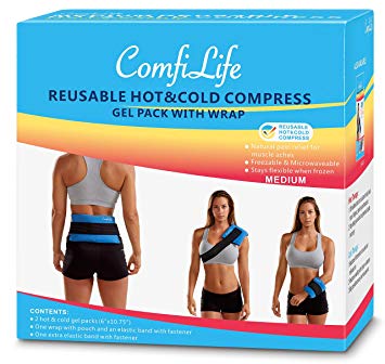 ComfiLife Ice Packs for Injuries – Reusable Hot & Cold Packs with Wrap – Flexible Gel Pack Ice Wrap for Back Pain, Knee, Shoulder, Neck, Ankle, Wrists – Heat & Cold Therapy Relief – Medium (2 Packs)